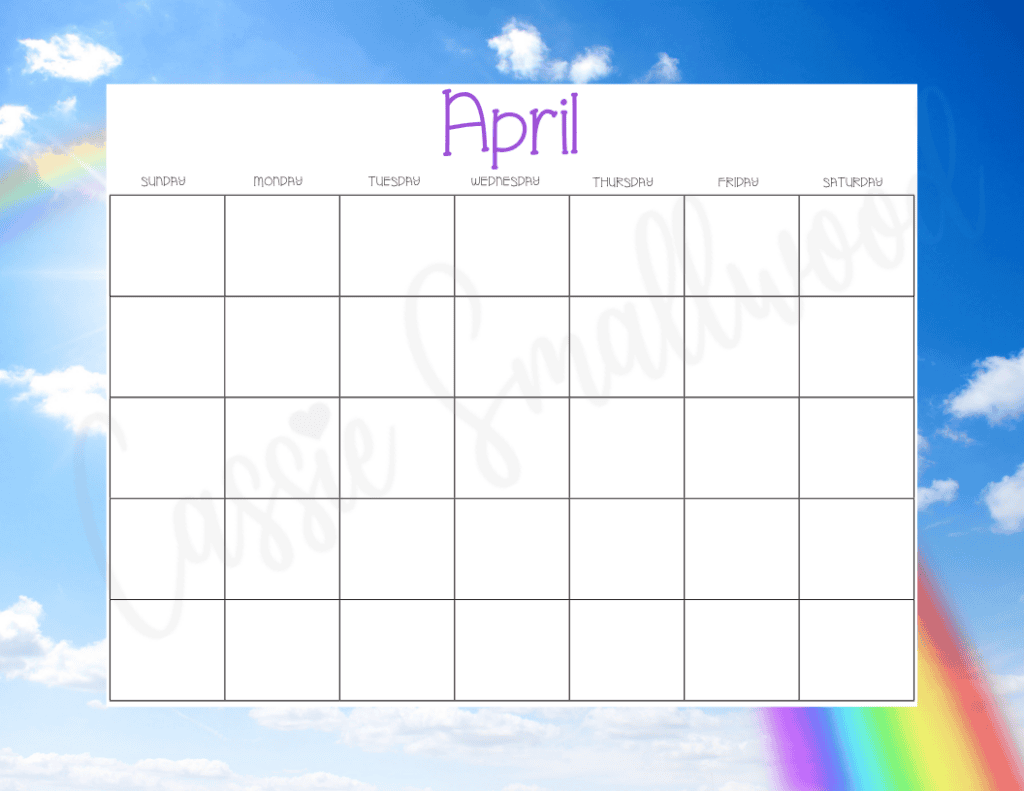cute free printable blank monthly calendar colorful pdf, blank April calendar pretty downloadable, 12 month calendar blank template free printable pdf