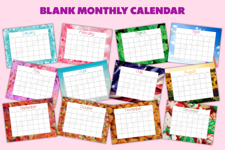 CUTE 12 Month Blank Calendar (FREE Printable)