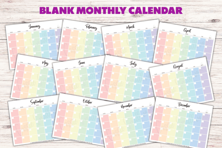 Colorful Blank Monthly Calendar (FREE Printable)