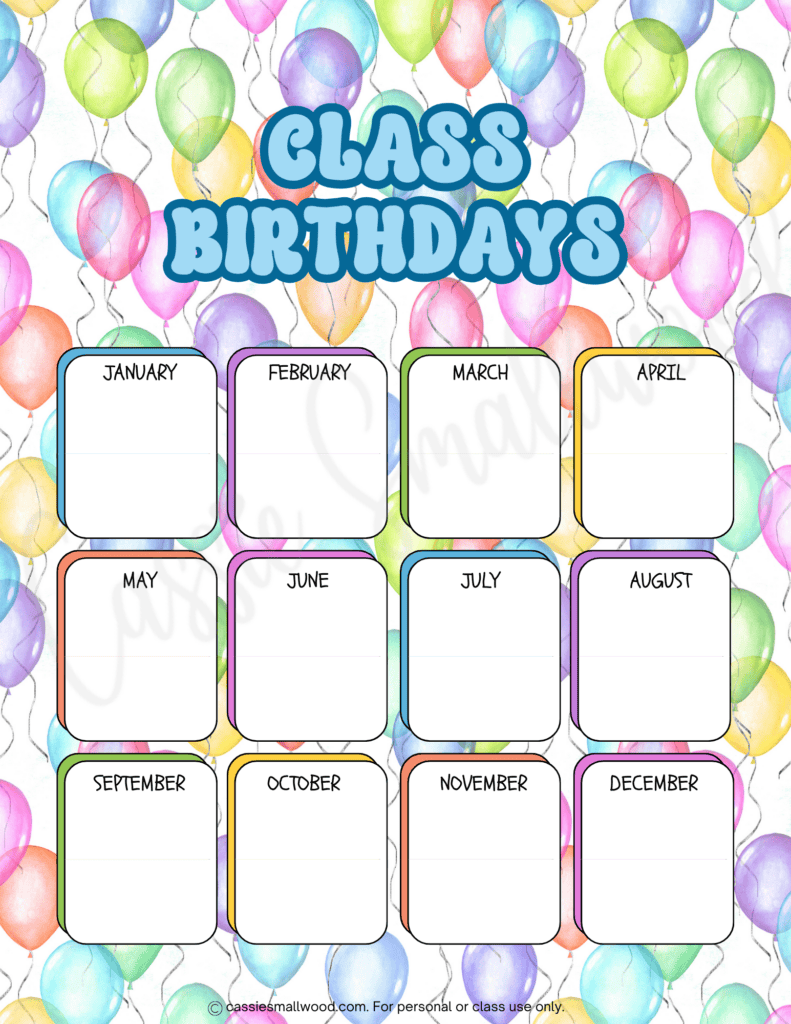 free printable birthday chart for classroom pdf, kindergarten birthday chart cute, downloadable nursery class birthday calendar for school, primary school birthday chart