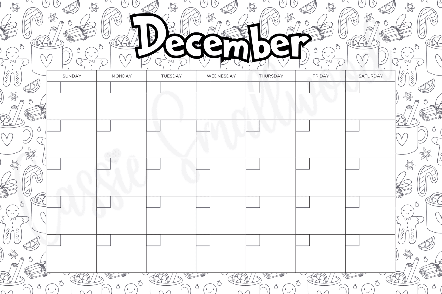 CUTE Blank 12 Month Coloring Calendar (FREE Printable) - Cassie Smallwood