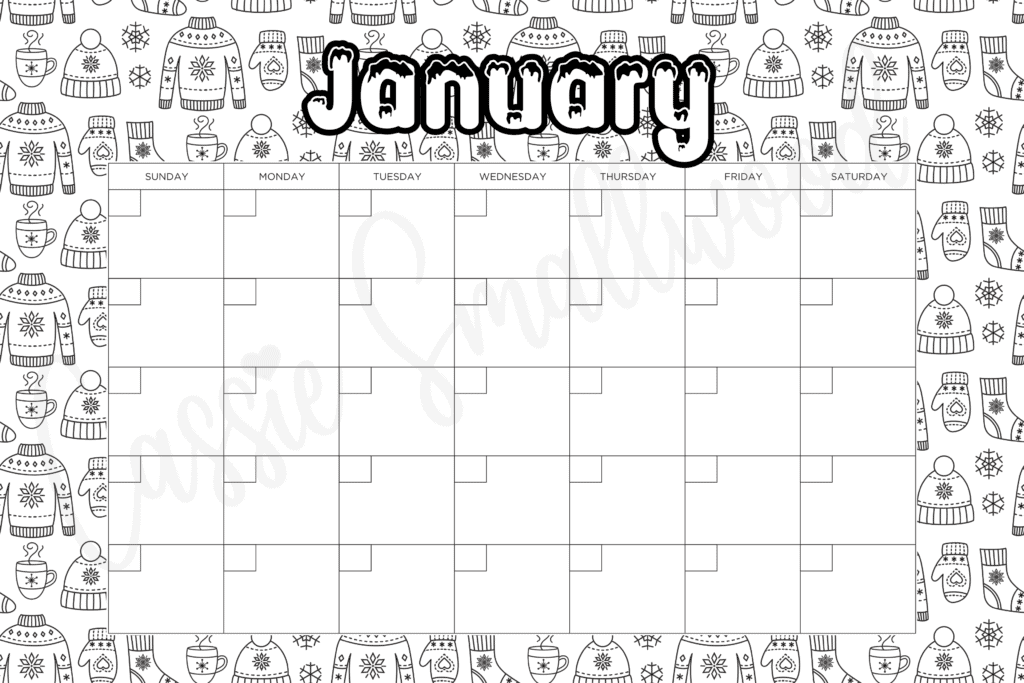 blank January coloring calendar free printable pdf, calendar to color for kids, cute blank monthly calendar black and white, 12 month calendar empty no dates