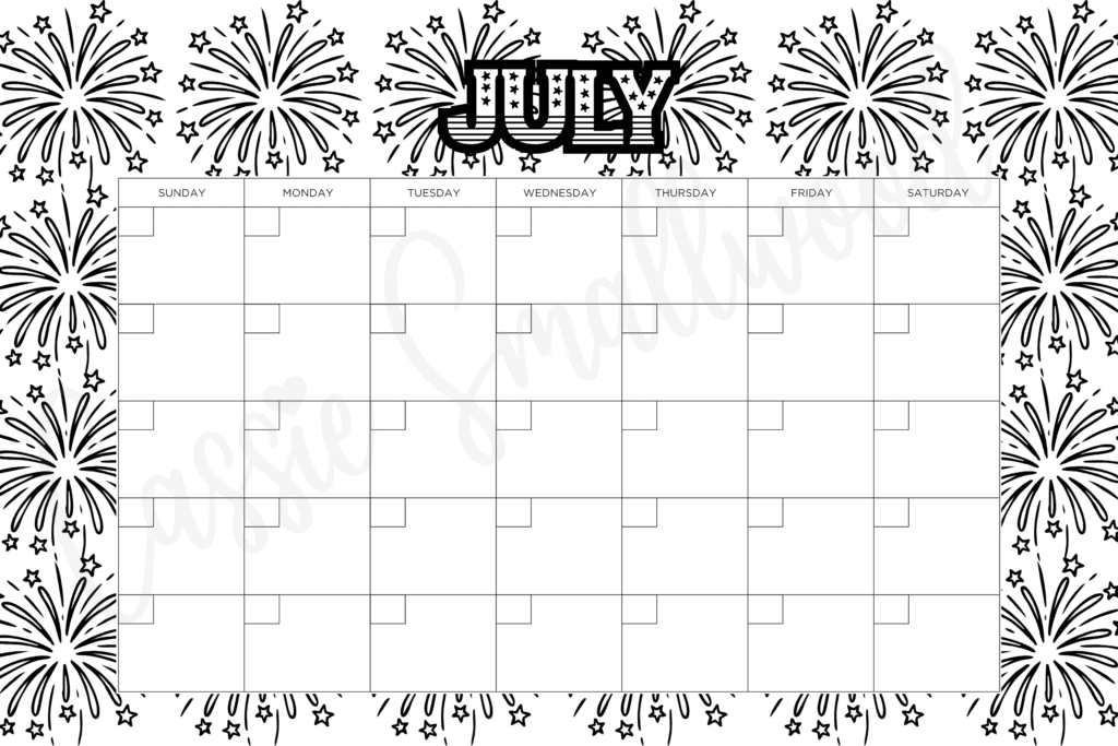 blank July coloring calendar free printable pdf, calendar to color for kids, color your own calendar, cute blank monthly calendar black and white, 12 month calendar empty no dates downloadable, free printable monthly calendar