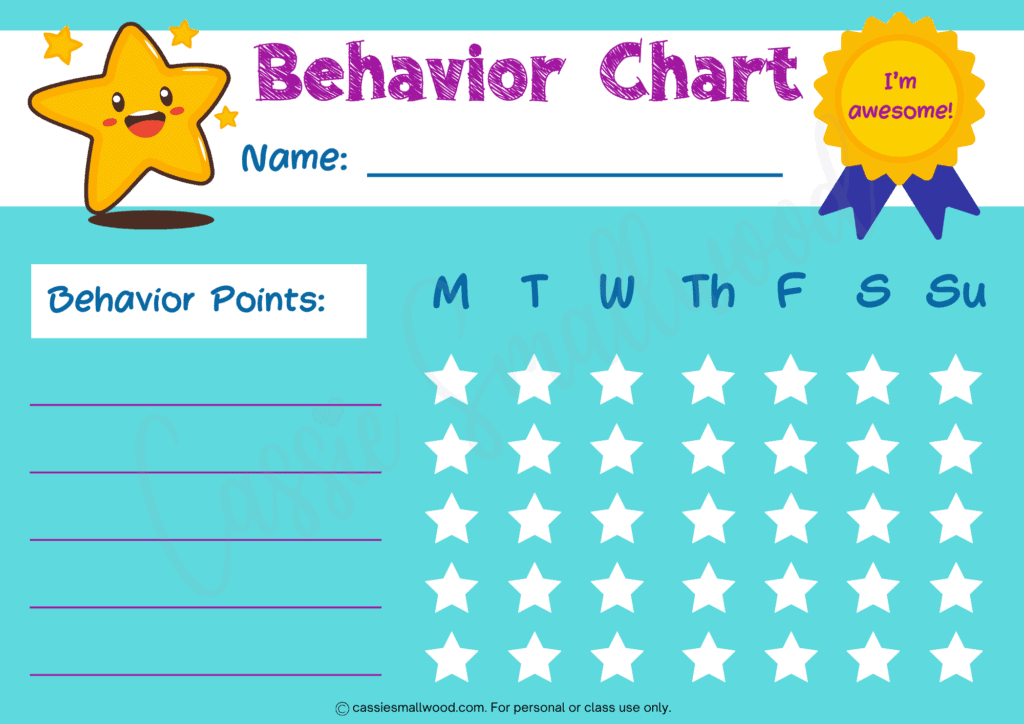 blank kids weekly behavior chart free printable pdf, classroom behavior chart, daycare behavior chart, individual student behavior chart for behavior management
