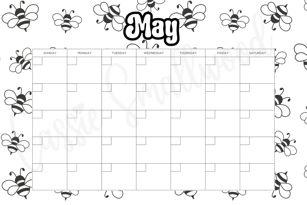 blank May coloring calendar free printable pdf, calendar to color for kids, cute blank monthly calendar black and white, 12 month calendar empty no dates