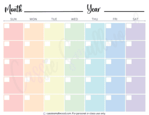 Colorful Blank Monthly Calendar (FREE Printable) - Cassie Smallwood