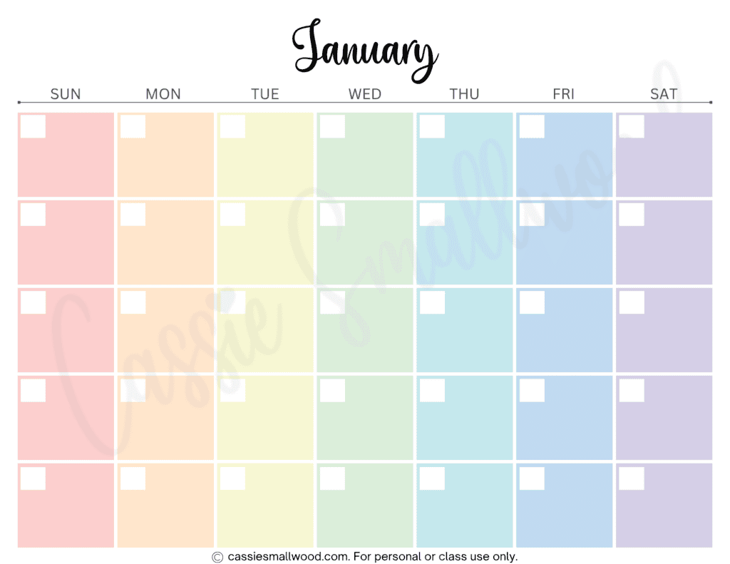 colorful monthly blank calendar free printable pdf, free printable yearly calendar blank template downloadable pdf, January blank calendar template