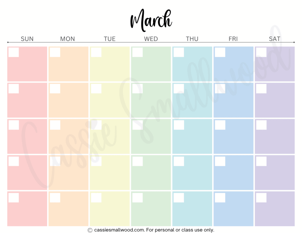 12 month blank calendar free printable pdf, colorful monthly blank calendar free printable pdf, free printable yearly calendar blank template downloadable pdf, March blank calendar template aesthetic