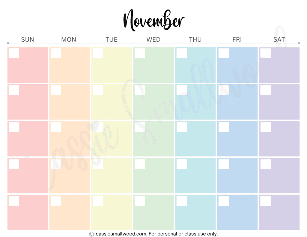 12 month blank calendar free printable pdf, colorful monthly blank calendar free printable pdf, free printable yearly calendar blank template downloadable pdf, November blank calendar template
