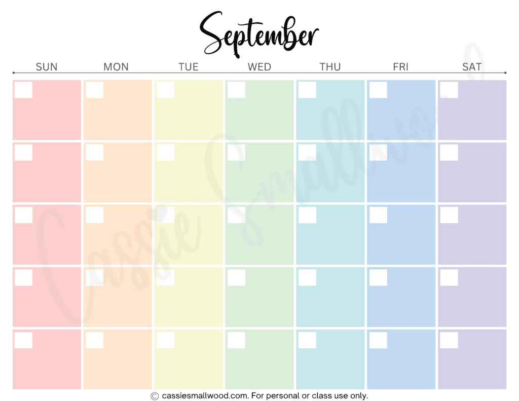 colorful monthly blank calendar free printable pdf, free printable simple yearly calendar blank template downloadable pdf, September blank calendar template