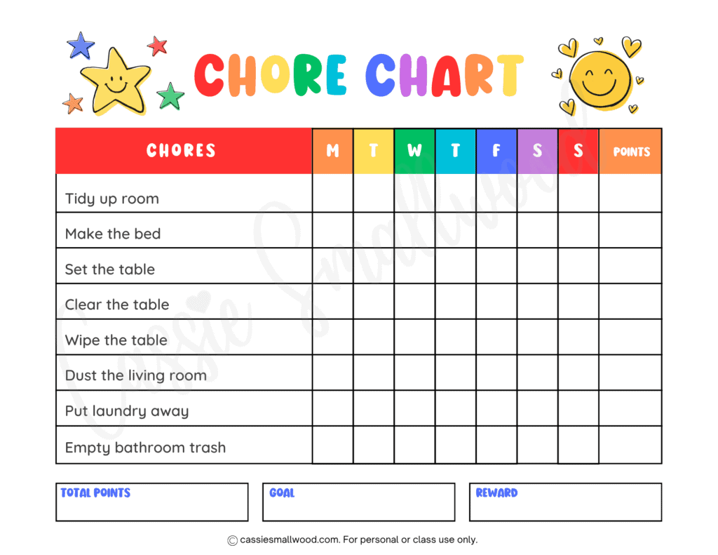 daily chore chart for kindergarten free printable pdf, chore chart for 5 year old, chore chart for 6 year old, chore chart for 7 year old, weekly chore chart with rewards, reward chore chart for kids