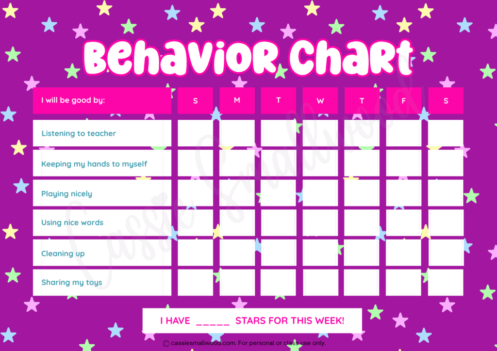 free printable good behavior chart for kids, girls behavior chart free printable, weekly behavior chart for kids, daily behavior chart for kids