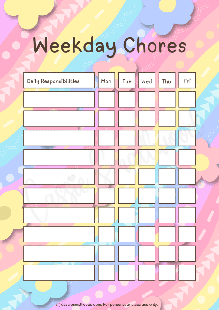 pink chore chart for girls free printable pdf, cute chore chart idea, daily chore chart free printable, weekly chore chart for kids free printable pdf