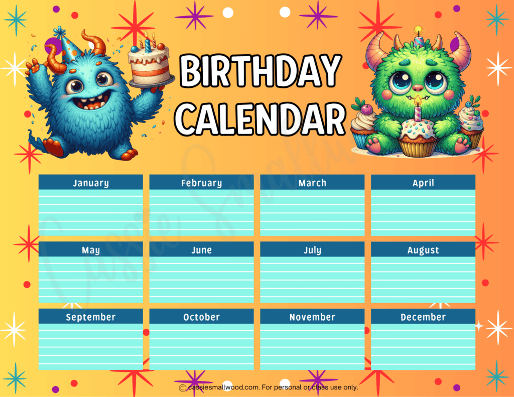 cute primary school birthday chart free printable pdf, classroom birthday calendar elementary school, class birthday tracker poster