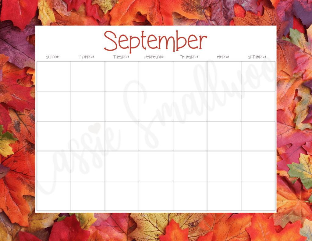 Cute September blank calendar free printable pdf, 12 month blank calendar printable downloadable, full page blank calendar colorful