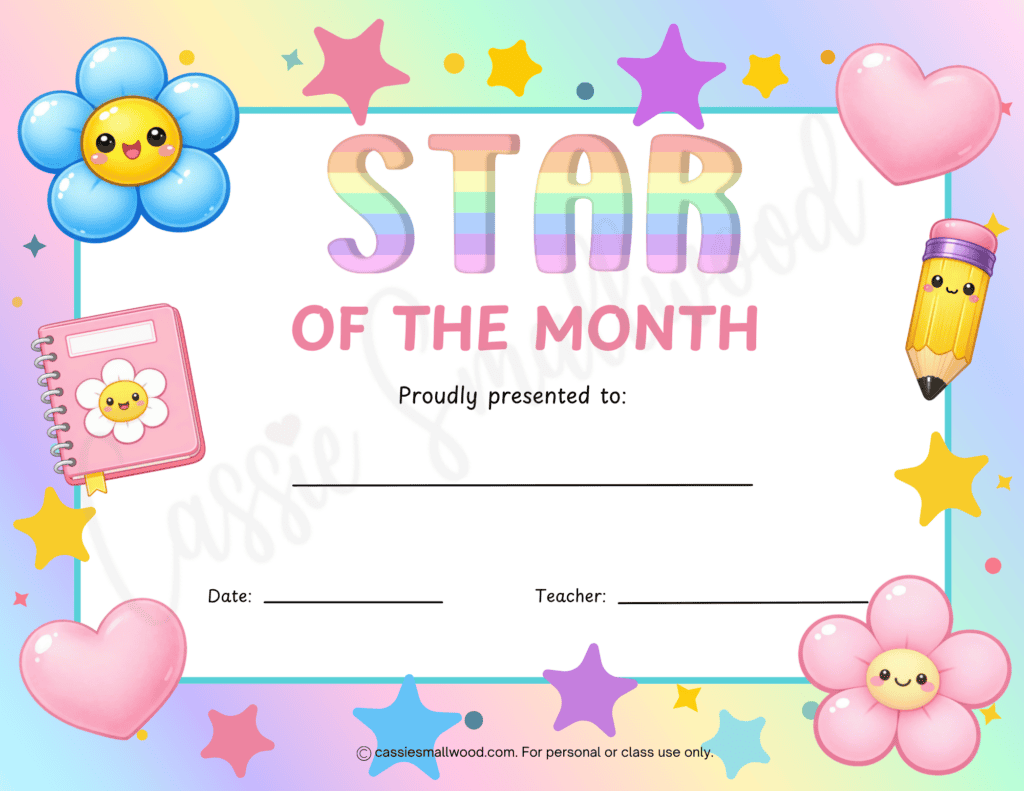 free printable star of the month certificate for girls pdf, free printable student of the month certificate, elementary star student of the month award certificate