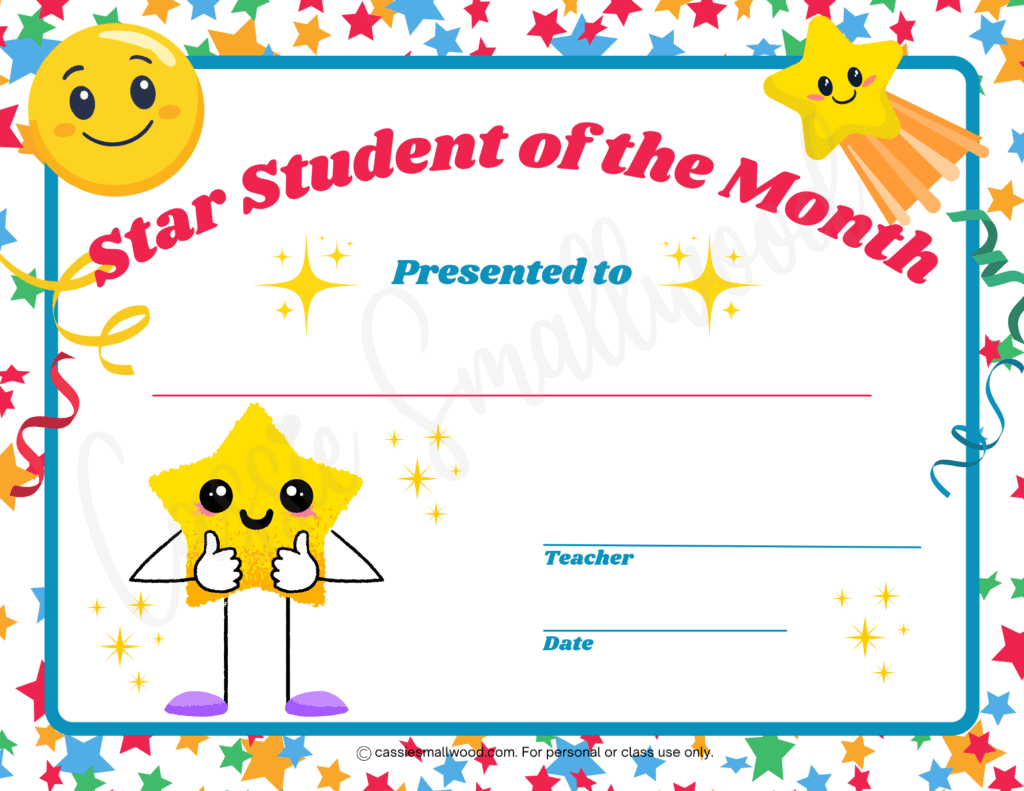 free printable star student of the month certificate pdf, blank student of the month certificate elementary school, preschool star of the month award certificate