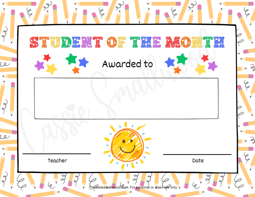 free printable student of the month award certificate pdf, cute student of the month certificate elementary, preschool student of the month award, kindergarten student of the month certificate free download