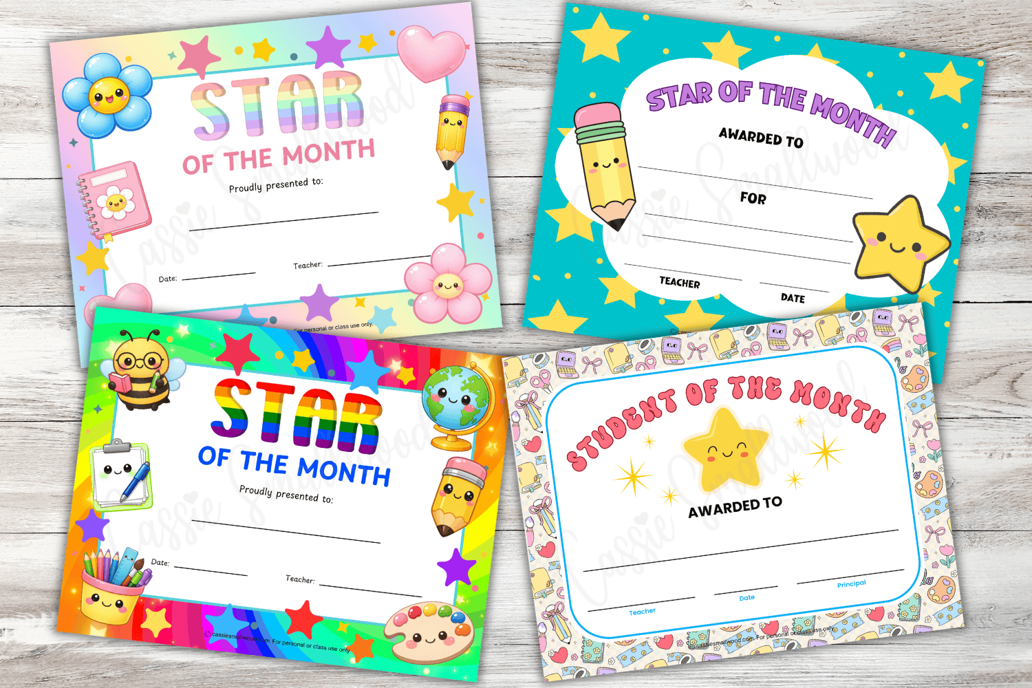 cute free printable star student of the month certificates pdf, cute student of the month awards preschool, kindergarten, elementary school free download