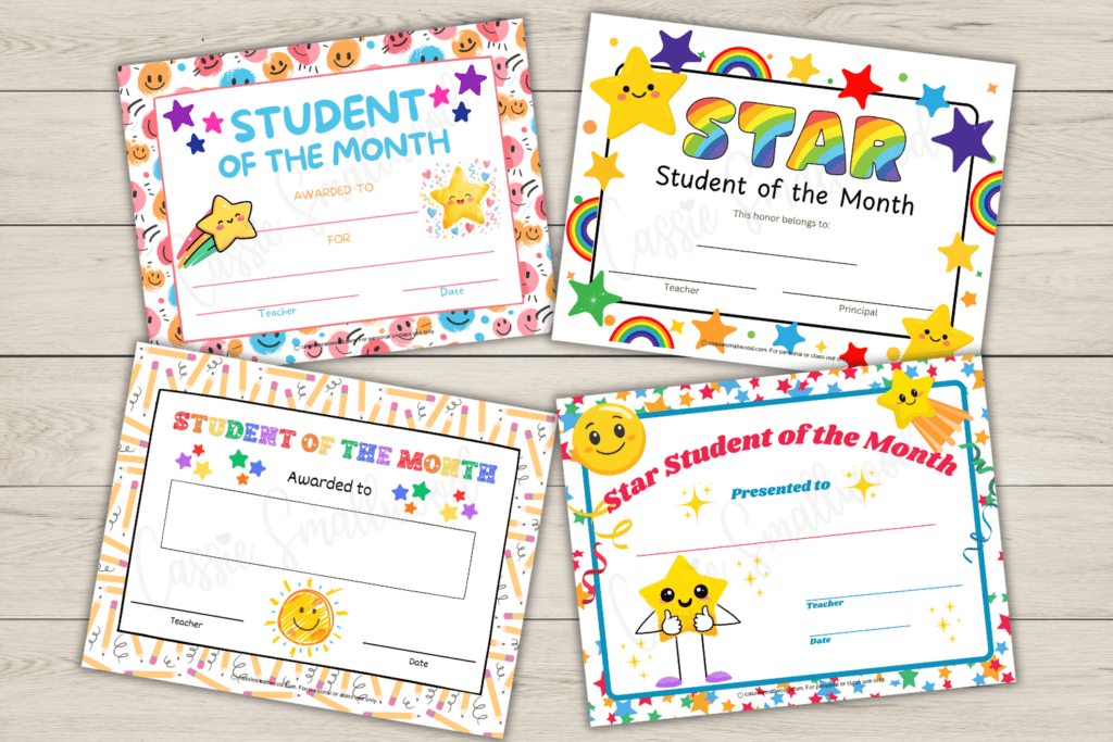 free printable student of the month certificates pdf, cute student of the month award certificates blank templates free download pdf