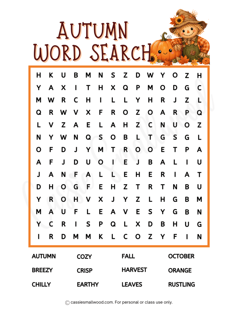 cute autumn word search free printable pdf, no backwards words fall word search for kids, autumn word find for elementary students, 2nd grade fall worksheets, 3rd grade fall activity sheets free printable pdf
