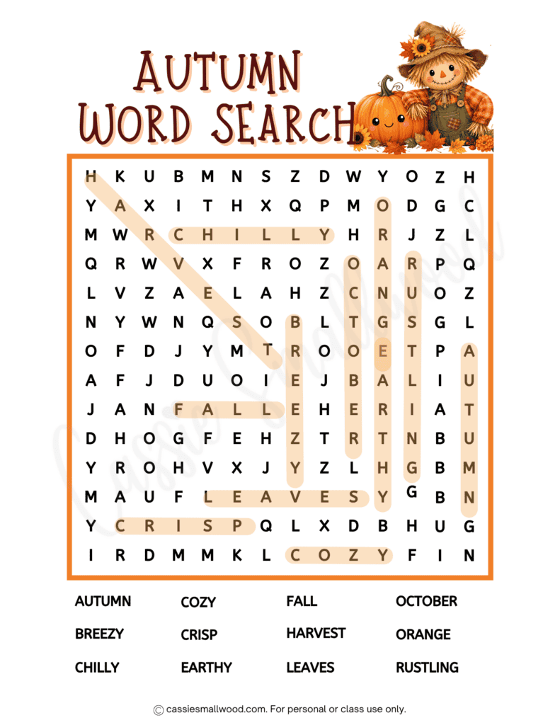 Cute autumn word search answer key free printable pdf, fall word search for kids, elementary students fall worksheets, 3rd grade free printable fall activity sheets