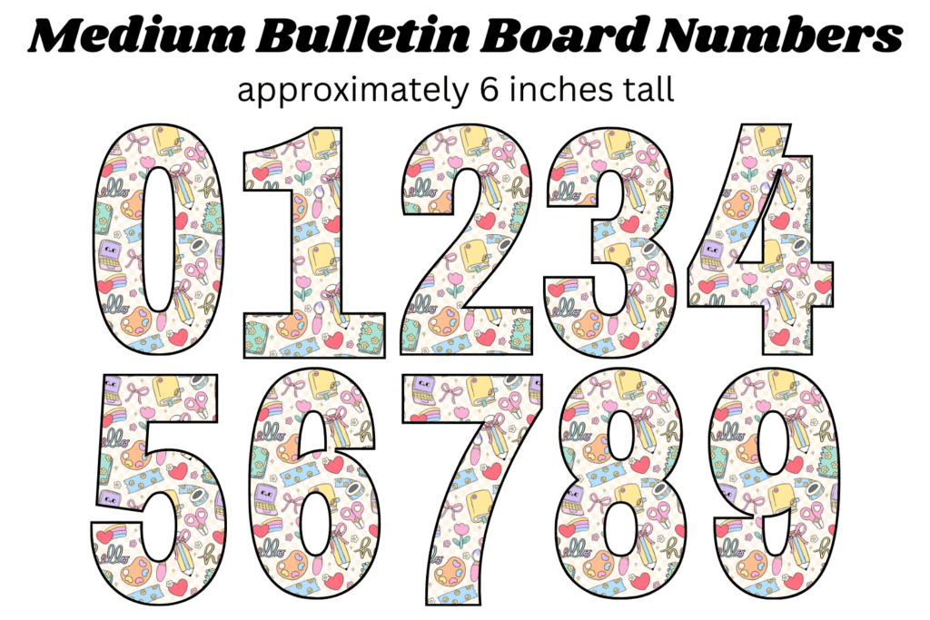 cute back to school theme bulletin board numbers free printable pdf, pin board numbers, cute number cutouts for diplay boards, cork board numbers 0-9