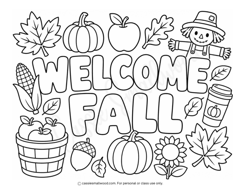 cute welcome fall coloring page free printable pdf, cute fall coloring page for kids, easy fall coloring sheet preschool, simple fall coloring page toddler, welcome fall coloring sheet for kids