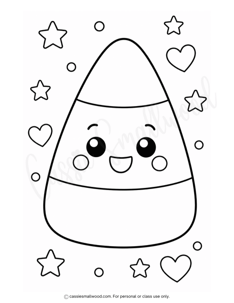 easy candy corn coloring page free printable pdf, cute kawaii candy corn coloring sheet, Halloween candy coloring page for kids simple toddler preschool kindergarten