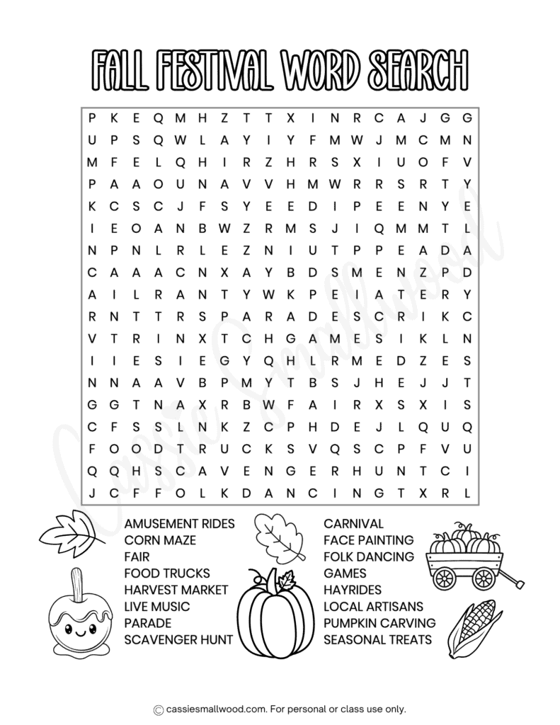 fall festival word search free printable pdf, cute fall word search for kids, fall worksheets 4th grade free printable, fall activity sheets 3rd grade free printable, autumn word find for kids elementary