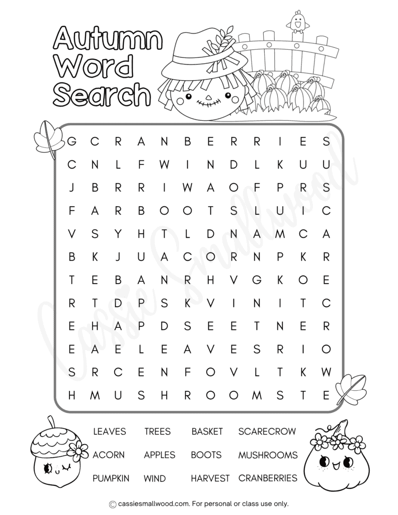 free printable autumn word search for kids pdf, 2nd grade fall word search, 3rd grade fall word search with answer key, cute fall word find for elementary students