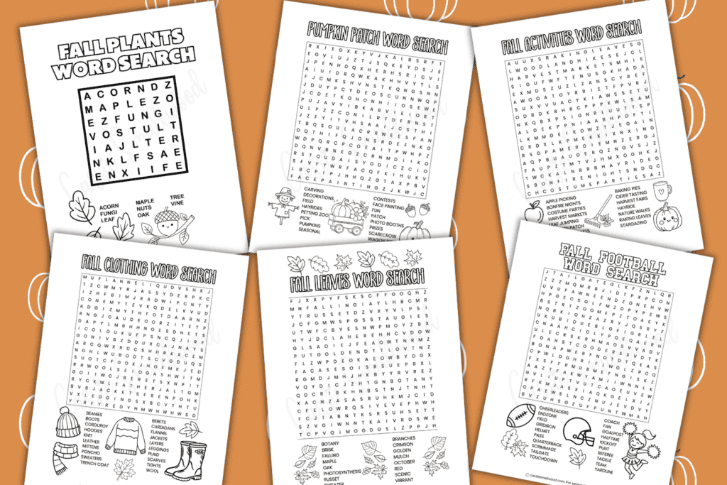 cute free printable fall word searches for kids, fun fall activity sheets for elementary students, cute fall worksheets for classroom, autumn word find for kids free download