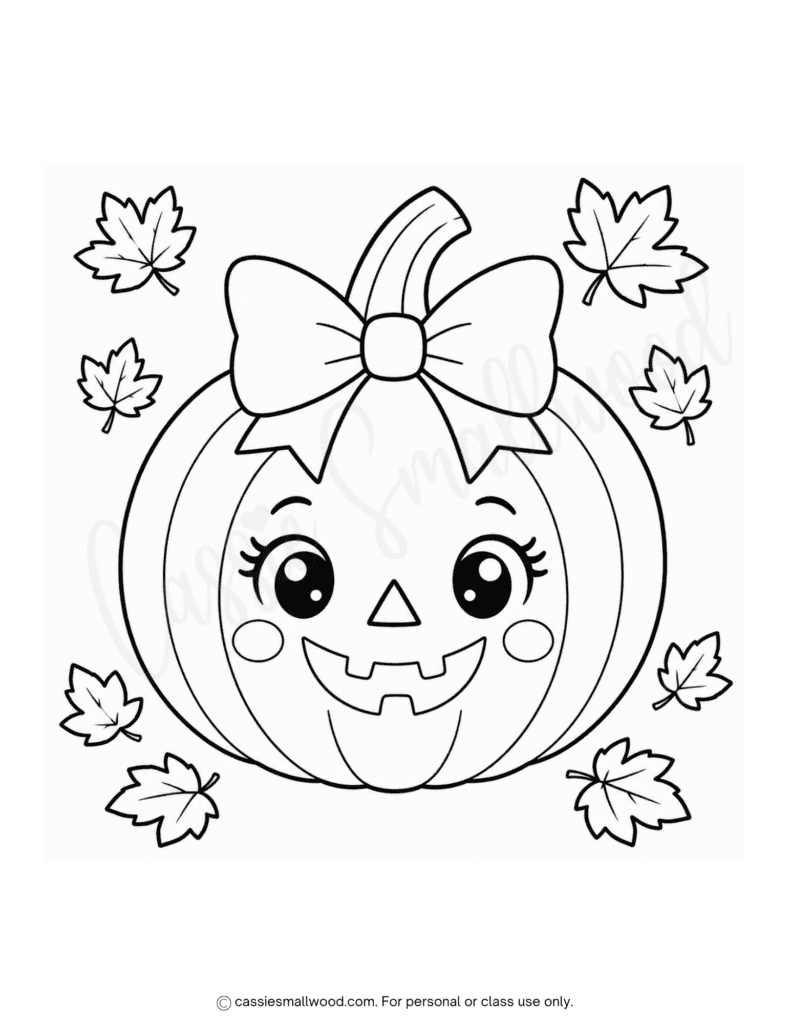 cute girl jack o lantern coloring page for Halloween free printable pdf, easy Halloween coloring page for kids, simple Halloween coloring sheet for kindergarten