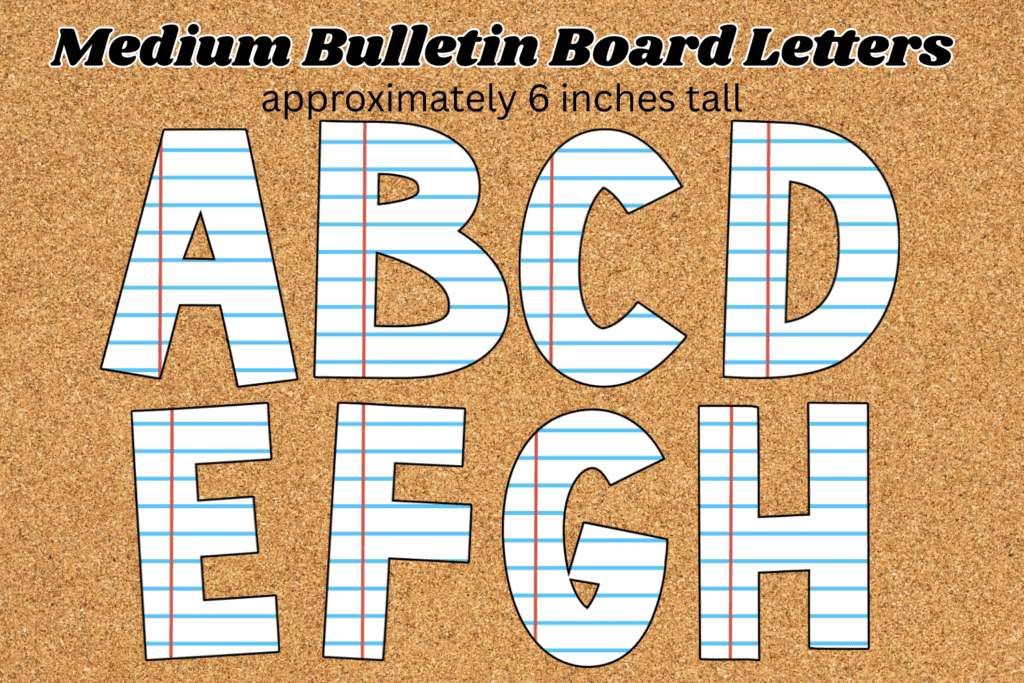 cute medium lined notebook paper bulletin board letters free printable pdf, back to school theme bulletin board cutout alphabet, white school bulletin board letters, white cork board letters, classroom pin board letters