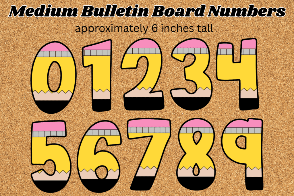 cute back to school bulletin board numbers free printable pdf, pencil number cutouts for display boards, cork board numbers back to school themed
