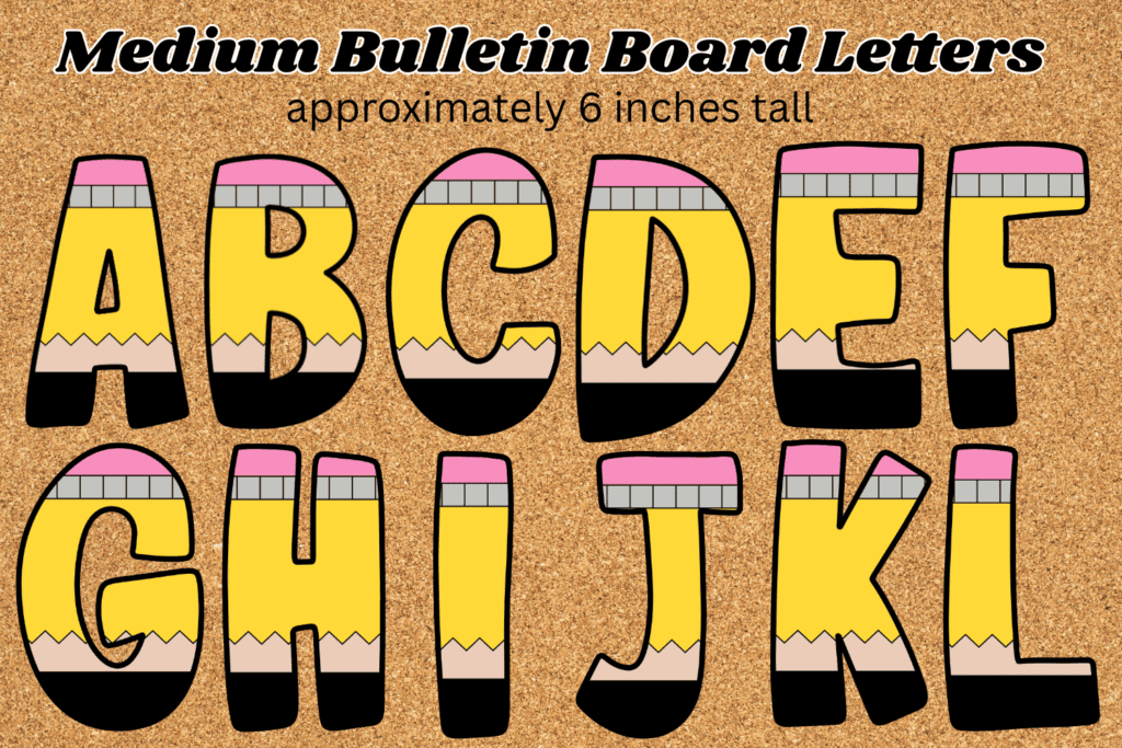 cute pencil back to school bulletin board letters free printable pdf, school bulletin board alphabet cutout letters, back to school cork board letters, letter cutouts for display boards back to school theme