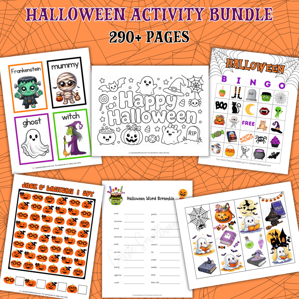 printable Halloween activity bundle, printable Halloween activities for kids, printable Halloween worksheets, printable Halloween games, printable Halloween activity sheets
