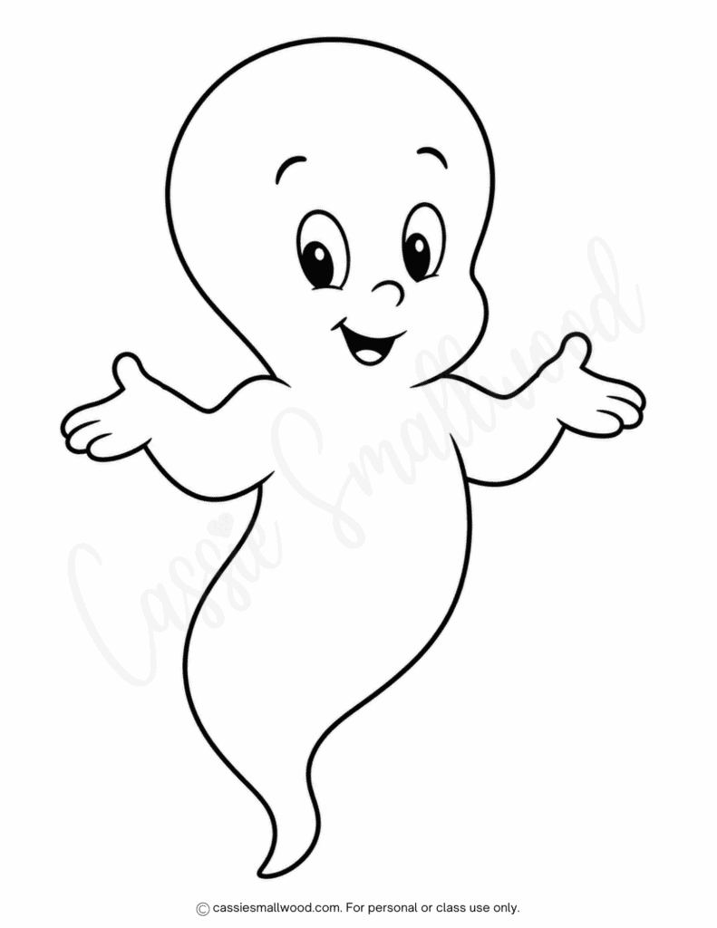 big friendly ghost template free printable pdf, large Casper the friendly ghost outline, cute cartoon ghost stencil full page Halloween craft template