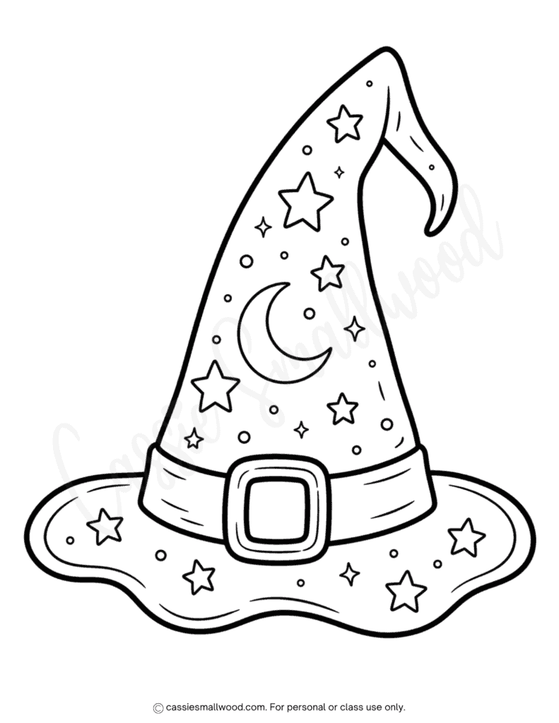 big witch hat outline free printable pdf, cute witch hat coloring page for kids Halloween, large witch hat template for bulletin board, Halloween witch hat stencil, witch hat pattern paper