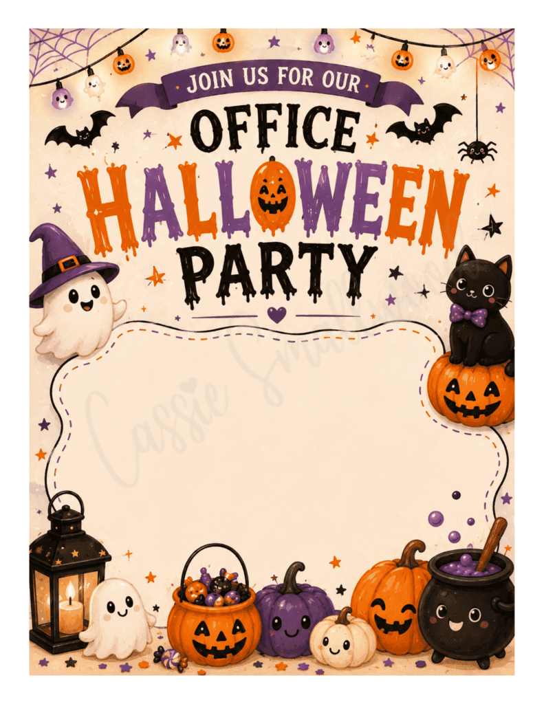 cute office Halloween party invitation free printable pdf, fun work Halloween party invitation template, blank office halloween party flyer invite