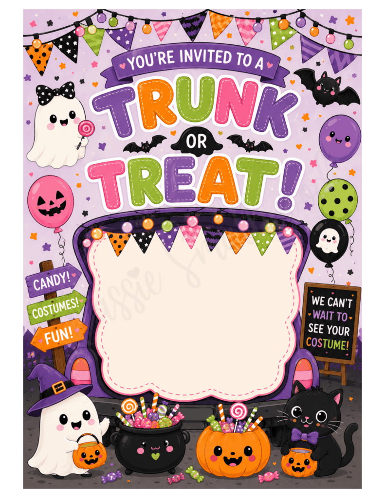 cute trunk or treat invitation free printable pdf, fun trunk or treat invitation template blank, trunk or treat flyer template free printable pdf