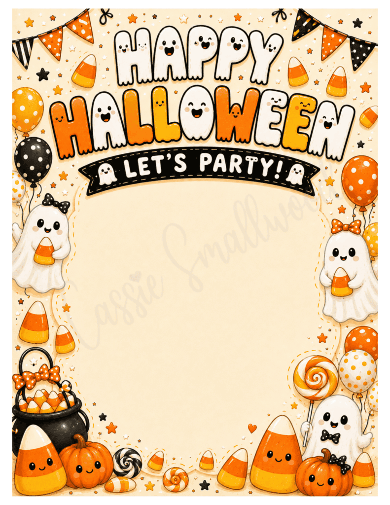 cute ghost and candy corn halloween party invitation for kids free printable pdf, blank halloween party invite template, Halloween invitation card free printable empty