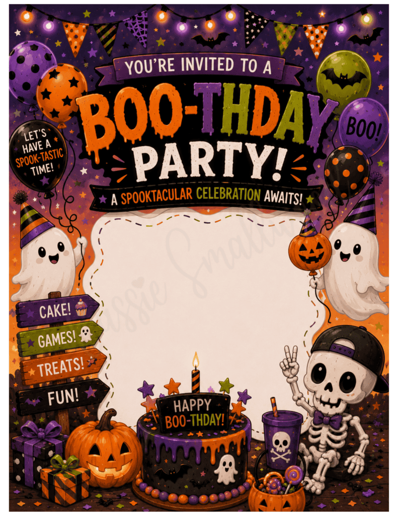 free printable Halloween birthday party invitation pdf, Halloween boo-thday party invitation blank template, Halloween birthday invite empty blank template