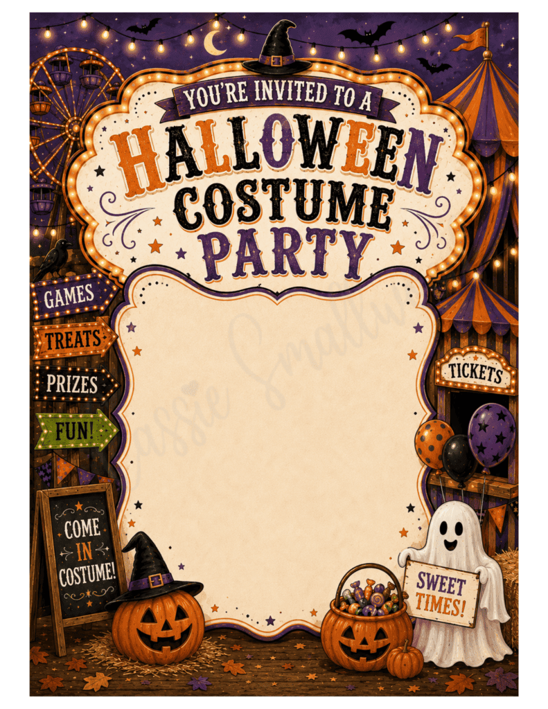 Halloween costume party invite free printable pdf, cute halloween costume party invitation for kids blank template, fun halloween party invitation template empty