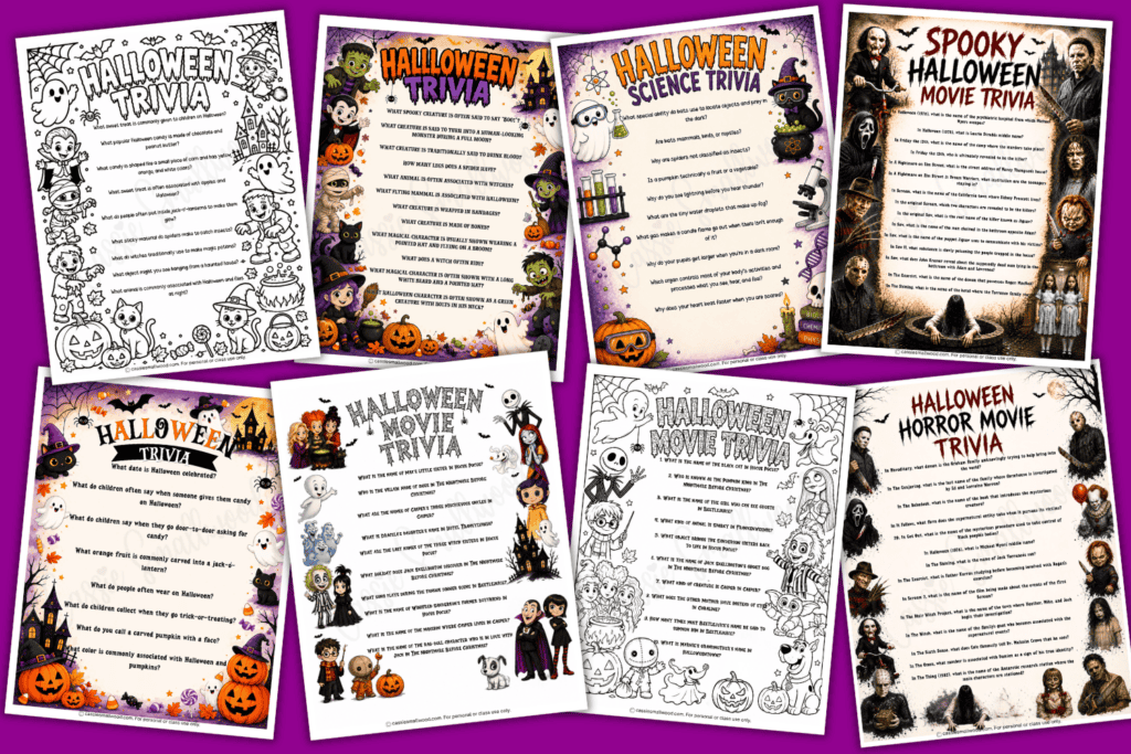fun Halloween trivia questions and answers free printable pdf, easy halloween trivia for kids, fun halloween activities for kids, elementary classroom activities Halloween