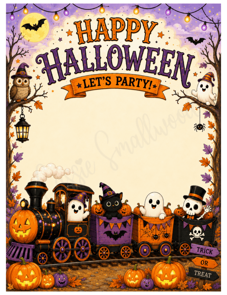 Happy Halloween party invitation blank template free printable pdf, cute Halloween party invites for kids, fun Halloween invitations for children
