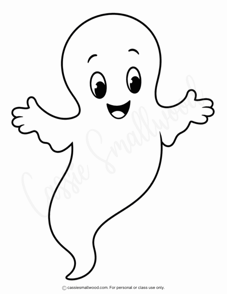 large cartoon ghost template free printable pdf, full page friendly ghost outline for kids crafts, Halloween big ghost stencil cut out