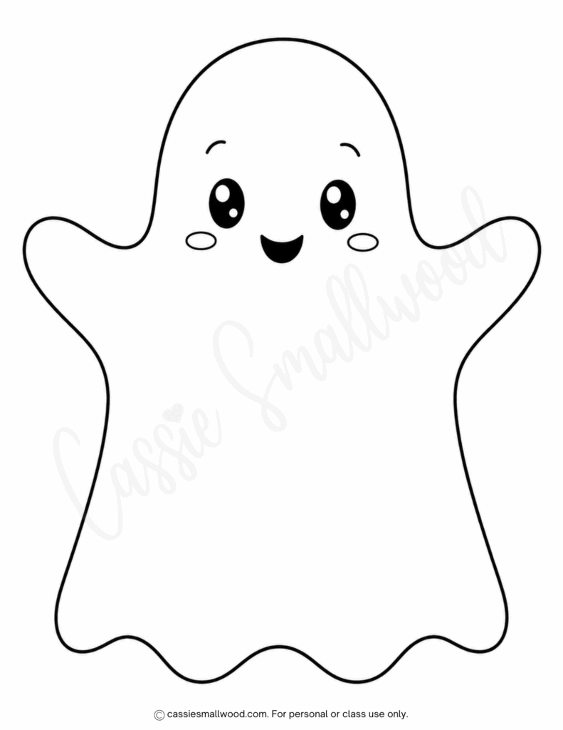 large cute ghost outline template free printable pdf, big kawaii ghost stencil, easy full page ghost template simple