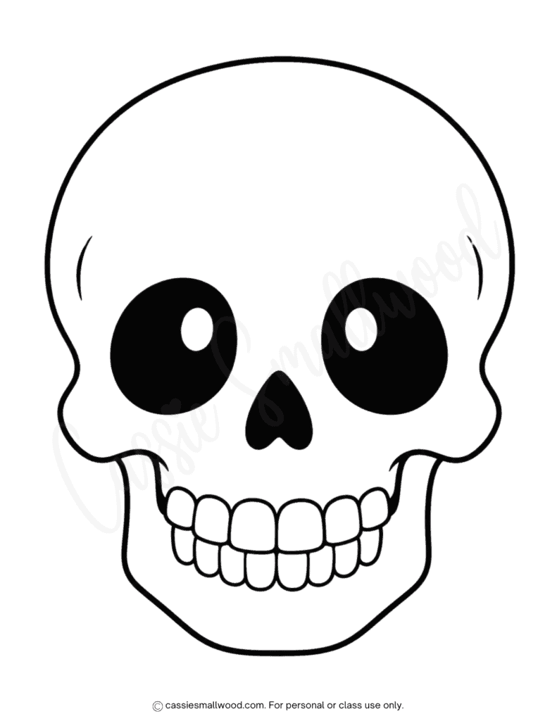 large cute skull template free printable pdf, big basic skull outline for Halloween crafts, simple skull face outline, easy skull cutout, skull drawing template front