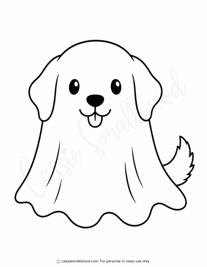 large dog ghost outline free printable pdf, dog ghost template big, dog ghost stencil full page Halloween craft template cut out